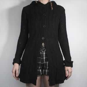 Fitted Button Down Hooded Cardigan